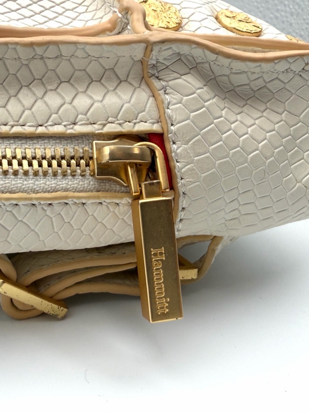 Hammitt Los Angeles Hunter Mini Backpack Cream Snake Embossed Gold Rivets - Picture 5 of 7